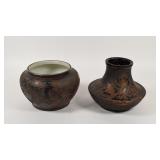 A Pair of Japanese Meiji Period Tozan Bark Ground Enameled Ceramic Vessels