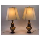 A Pair of Anglo-Indian Style Etched Two-Tone Brass Table Lamps