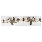 Pair of Art Nouveau Brass Twin-Light Swinging Arm Wall Sconces