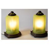 Pair of Antique Green Frosted Satin Glass Motion Table Lamps