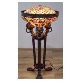 Tazza Style Leaded Stained Glass and Patinated Bronze Floor Lamp