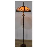Slag Glass and Polychrome Metal Floor Lamp with Seahorse Finial