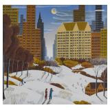 Thomas McKnight Lithograph Central Park Winter Scene