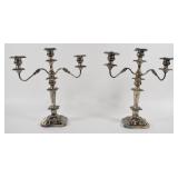 Pair of Large Rococo Revival Silver-on-Copper Three-Arm Candelabra