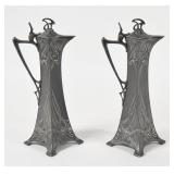 Pair of WMF Art Nouveau Jugendstil Pewter Ewers