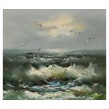 J. Pinavi Oil on Canvas Seascape