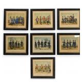 Group of 7 German Military Uniform Hand-Colored Lithographs