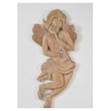 Hand-Carved Wood Wall Sculpture of a Cherub