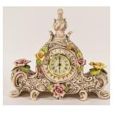 Large Porcelain Floral Encrusted Mantel Clock with Kienzle Quartz Movement