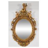 Rococo Revival Carved Giltwood Oval Wall Mirror with Cherubs and Birds