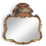 Large Louis XV Style Gilded Mantle Mirror with Pastoral Painting