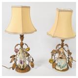 Pair of Capodimonte Porcelain and French Gilt Metal Figural Table Lamps