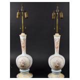 A Pair of Neoclassical Style Porcelain Vase Form Table Lamps with Cherub Decoration