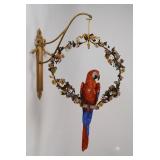 Large Porcelain Scarlet Macaw Within A Floral Wreath and Gilt Wall Bracket