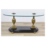 Large Classical Revival Style Bronze and Glass Oval Coffee Table
