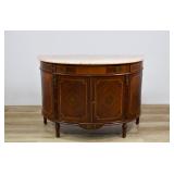 Leonardo Co. Louis XVI Style Inlaid Demilune Cabinet with Marble Top