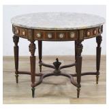 French Louis XVI Style Marble Top Coffee Table with Porcelain Medallions