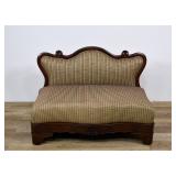 Louis XV Style Mahogany Veneer Slipper Settee with Plaid Upholstery