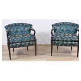 A Pair of Traditional Barrel-Back Open Armchairs with Floral Damask Upholstery