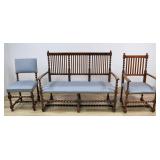 A Trio of Louis XIII Revival Barley Twist Oak Seating Pieces