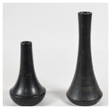 Pair of McCoy Pottery Mid-Century Modern Matte Black Fluted Vases