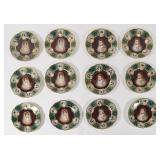 12 Hand Painted Porcelain Portrait Plates Featuring Napoleon and Josephine Signed E. Furlaud