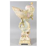 Late 19th Century Rococo Revival Majolica Nautilus Centerpiece Compote Attributed to Wilhelm Schiller and Son