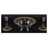 3 Piece American Elegant Glass Console Set with Gold-Encrusted Rims