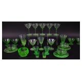 Collection of 20+ Pieces of Green Uranium Vaseline Glass Tableware