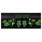 Collection of 20+ Pieces of Uranium Glass and Frosted Green Depression Glass Tableware