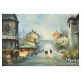 Signed J. DiNovi Oil on Canvas European Street Scene