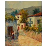 John Adamos Manol Oil on Canvas Mediterranean Village Street Scene