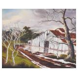 American School Oil on Canvas Late Autumn Barn Landscape