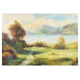Signed Oil on Canvas Autumnal Lake Landscape