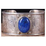 STERLING SILVER & BLUE LAPIS WIDE CUFF BRACELET