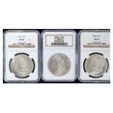 1884-1901 O NGC MS-64 MORGAN SILVER DOLLARS - (3)