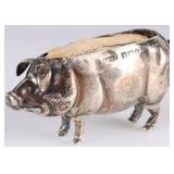 ANTIQUE STERLING SILVER BRITISH PIG PIN CUSHION