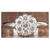 14K WHITE GOLD LADIES RING W/ 7-DIAMOND ROSETTE
