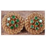 18K YELLOW GOLD EMERALD FILIGREE LADIES EARRINGS