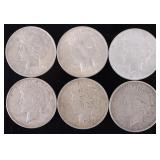 ASSORTED 90% SILVER LIBERTY PEACE DOLLARS - (6)