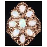 10K YELLOW GOLD OPAL CLUSTER LADIES RING