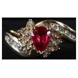 14K YELLOW GOLD RUBY DIAMOND LADIES RING