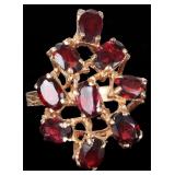 14K YELLOW GOLD LADIES RING W/ 9 GARNET GEMSTONES