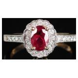 14K YELLOW GOLD LADIES RING W/ RUBY & DIAMONDS