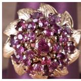 14K YELLOW GOLD PINK RUBY LADIES CLUSTER RING