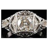 14K WHITE GOLD MOISSANITE DIAMOND ART DECO RING