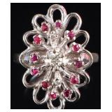 14K WHITE GOLD DIAMOND & PINK TOPAZ LADIES RING