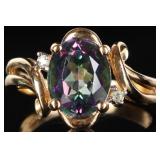 14K YELLOW GOLD MYSTIC TOPAZ DIAMOND LADIES RING