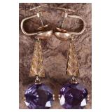 14K YELLOW GOLD LADIES EARRINGS W BICOLOR SAPPHIRE