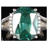 14K WHITE GOLD LADIES RING W/ 9CT TOURMALINE & DIA
